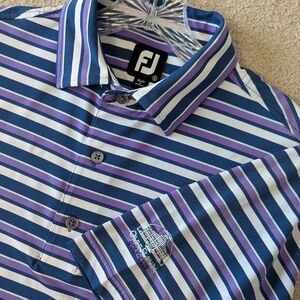 FootJoy Men's Short Sleeve Striped Golf Polo Purple/Blue/White Sz S